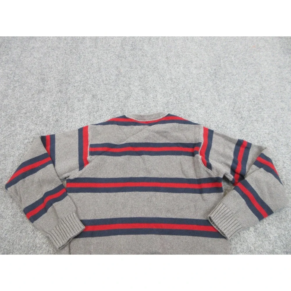 Tommy Hilfiger Sweater Mens Small Gray Crewneck Striped Knit Pullover Logo